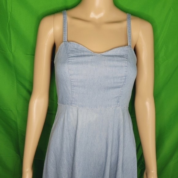 Old Navy Light blue Floral Eyelet Embroidered Trim Stretch Fit and Flare Dress - Picture 8 of 14